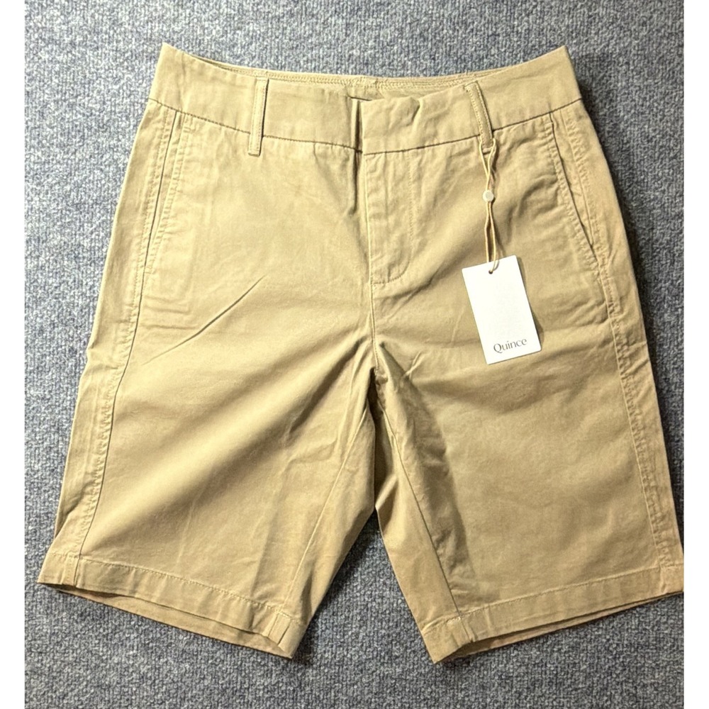 Women's Quince Organic Cotton Size 4 Chino Bermuda Shorts Khaki Preppy Feminine